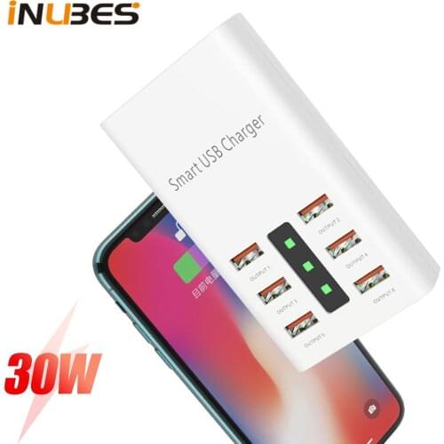 30W Smart USB Fast Charging Station for iPhone Sumsung Xiaomi POCO Adapter 6 USB Port Travel Desktop Charger Hub Fast Chargers