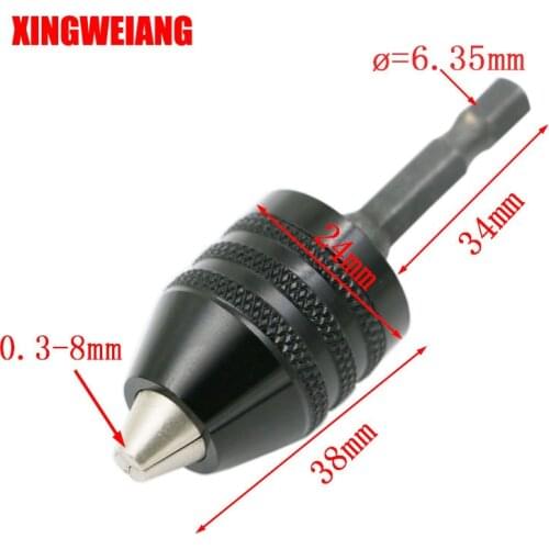 Drilling Chuck Clip 6.35mm Hex Shank Clamping Range 0.3-8mm Screwdriver Drill Grinder Converter