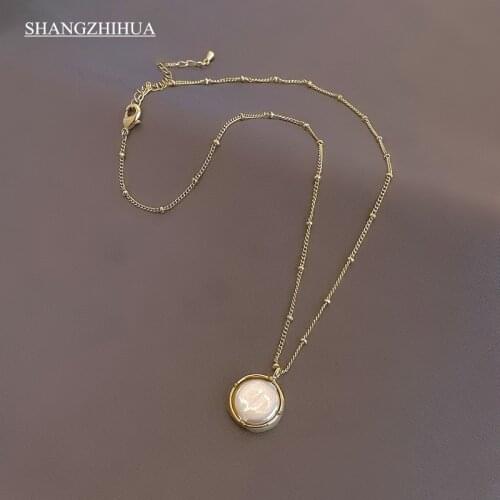 SHANGZHIHUA Korean fashion natural pearl pendant short necklace gothic girl sexy collarbone chain for women 2021 new jewelry