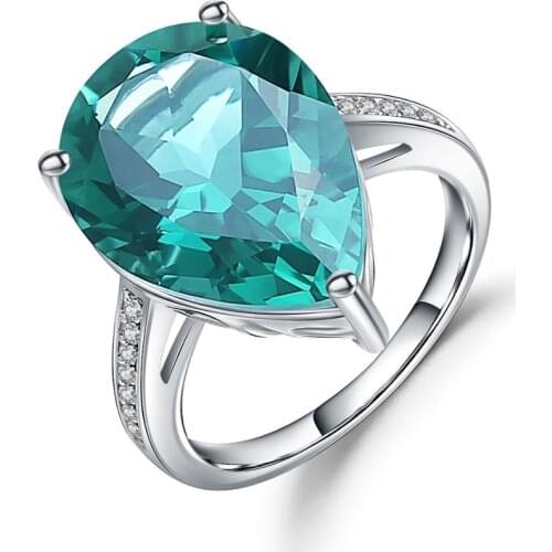Gems Ballet Genuine 925 Sterling Silver Pear Rings Classic 10.68Ct Nano Green Amethyst Wedding Ring For Women Fine Jewelry