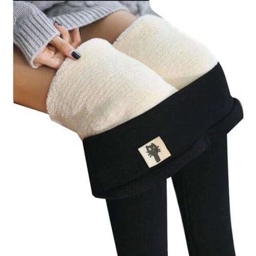 Winter Warm Womens Plus Velvet Winter Leggings Ankle-Length Keep Warm Solid Pants High Waist Large Size Women Leggings