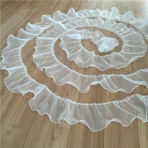 1Yards Lace Ribbon Trims Pleated Chiffon Black White Lace Fabric Sewing Accessories Guipure Material koronki materialowe X107