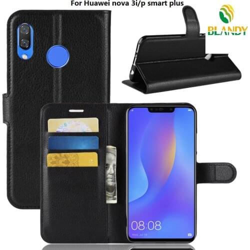 100pcs/lot for Huawei Nova 3i 3 Litchi Lychee Wallet Stand Flip PU+soft TPU case for Huawei Nova 2 lite plus 2i 2S