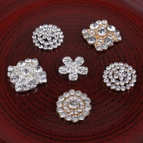 120PC Hot Fix Vintage Clear Metal Rhinestone Buttons Bling Flatback Flower Centre Crystal Pearl Button for Wedding Embellishment