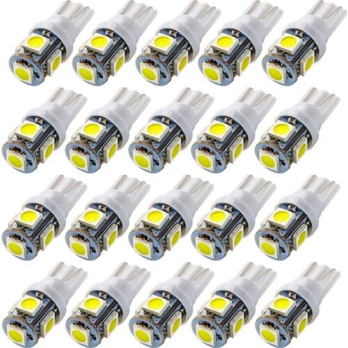 20Pcs T10 W5W 5050 5SMD Reading Dome Lamp Car LED 168 194 192 DC 12V License Plate Bulbs Marker Light Wedge Lights White blue