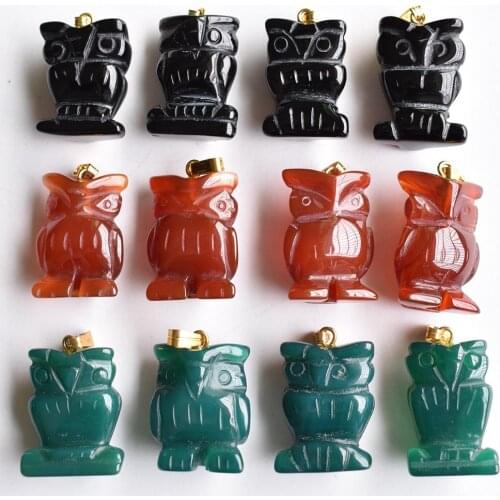 2020 Fashion assorted natural onyx mix carved owl charm pendants for jewelry making 12pcs/lot wholesale free shipping