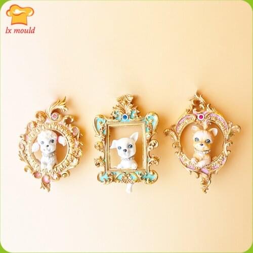 2020 new cute dog photo frame silicone mold creative pendant chocolate fondant gypsum resin mold