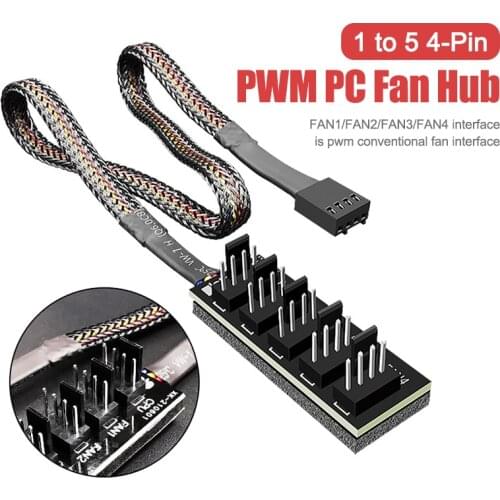 33.5cm 1 to 5 4-Pin PWM Fan Hub Splitter Adapter CPU Cooler Fan Computer PC Case Chassis Cooling Fan Power Extension Cable