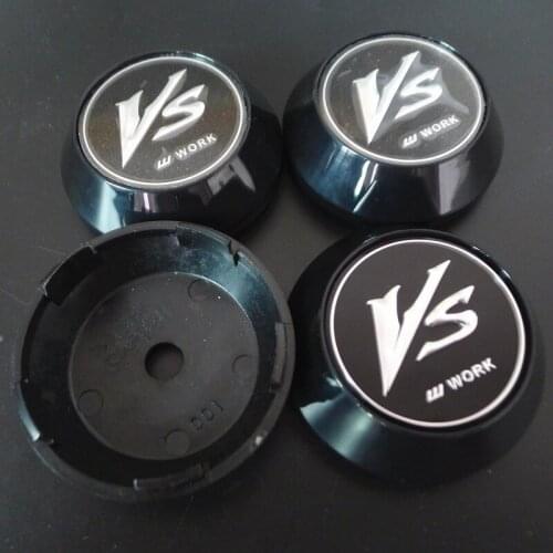4pcs 65mm VS W Work Wheels Center Caps Hub Car Styling Rims Cover Emblem Black Chrome