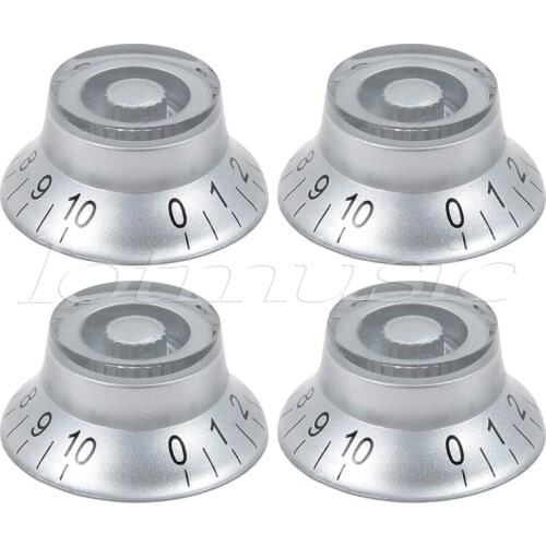 4pcs Top Hat Bell Knob Guitar Volume Tone Control Knob 6mm Silver