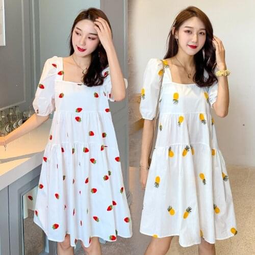 6150# Maternity Clothes Summer Cotton Embroidery Short Sleeve Loose Stylish Dress for Pregnant Women Pregnancy Clothes