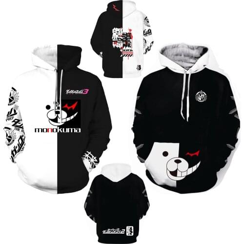 Anime Danganronpa Black White Bear Monokuma Moletom Oversized Hoodie Anime Hoodies Long Sleeve 3d Printed Game Clothes