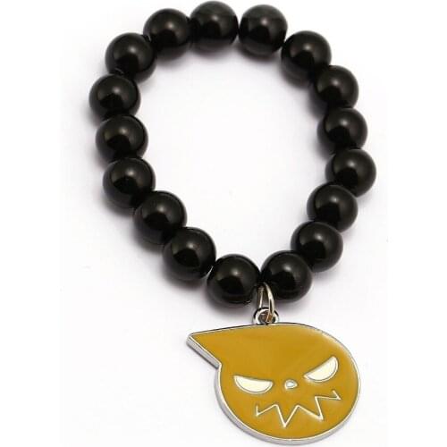 Anime Soul Eater Bracelets Skull Charm Handmade Natural Black Onyx Beads Bracelet Men Women Bangle Jewelry Accessories