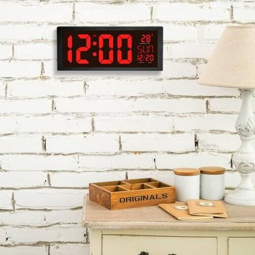 Large Digital LED Wall Clock Temperature Date Fold Out Stand US Standard