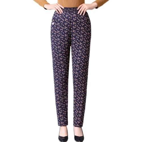 Trending Products Women Cotton pants large size Warm pants Middle age women clothes Plus velvet Winter trousers printing 1830