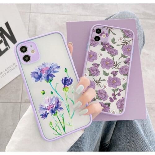 Purple Flower Phone Case for iphone 12 11 Pro Max X XS MAX XR for iphone 6 7 8 Plus SE 2020 Hard Shockproof Back Mint Blue Cover