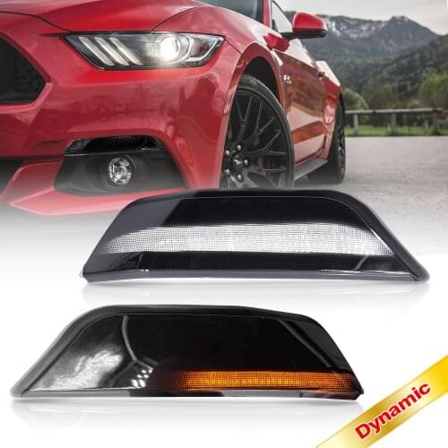 2X Led Amber+White Dynamic DRL Daytime Running Front Turn Signal Light Smoke Lens For Ford Mustang 2015-2017 12V OBC error free