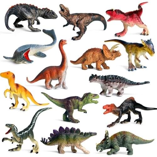 Oenux 14pcs Mini Jurassic Dinosaur Action Figure Savage Small T-Rex Mosasaurus Carnotaurus Animals Model PVC Educational Kid Toy