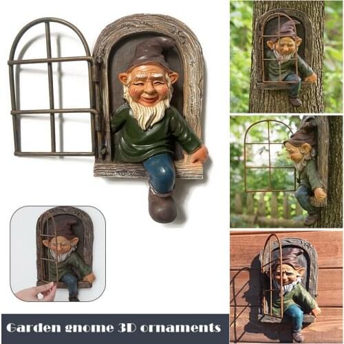 HOT Gnome Leave The Window Whimsical Tree Sculpture Garden Decoration Mini Garden Gnome indoor Outdoor Ornament NDS