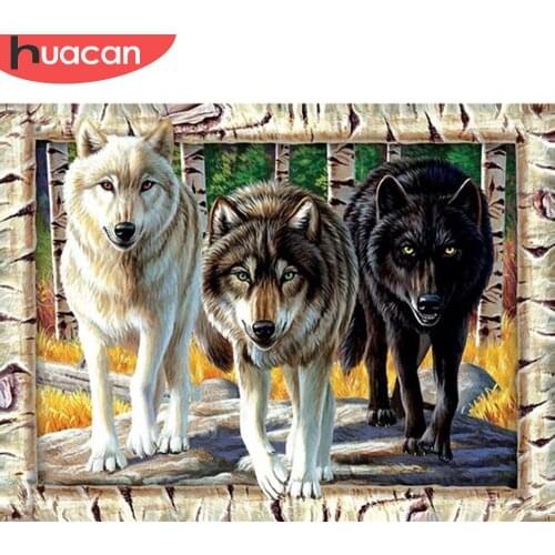 HUACAN 5d Diamond Painting Wolf Mosaic Rhinestones Pictures DIY Diamond Embroidery Animal Home Decor Craft Kit