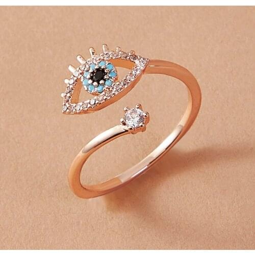 Classical Cubic Zirconia Eye Ring For Women Adjustable Evil Eye Open Ring Engagement Wedding Female Bohemia Jewelry GiftCreativ
