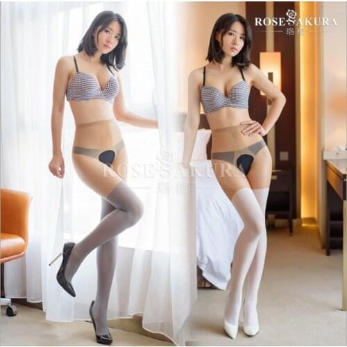 MOCK SUSPENDER TIGHTS 20D Womens fake thigh high open-crotch high waist pantyhose, crotchless Open Gusset Tights