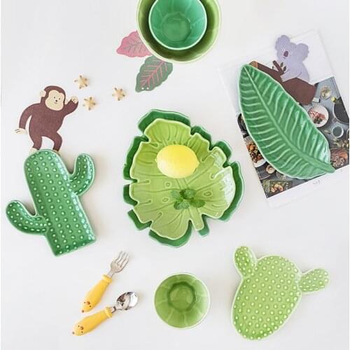 Creative Ceramic Cactus Special-Shaped Dessert Sushi Bowl Plate Tropical Plant Tableware