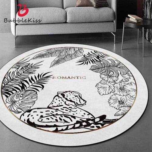 Bubble Kiss Floral Round Carpets For Bed Room Birds Leopard Pattern Loop Velvet Floor Mat Home Living Room Decor Thicker Rugs