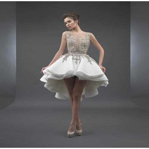 Hi Low Robe De Soiree A-line Tulle Appliques Lace Sexy Short Party Prom Dresses Gown Evening Dresses vestido de noiva