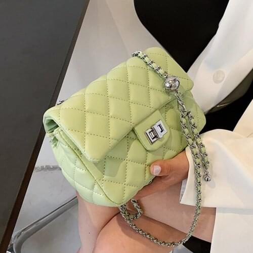 Summer Lingge Chain Mini PU Leather Flap Crossbody Bag 2021 Shoulder Handbags Beautiful Fashion Luxury Tend Brand Purses Green