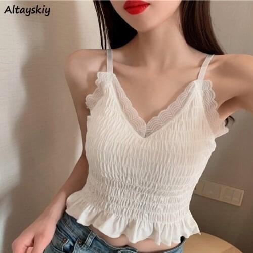 Camis Women Lace Sexy Bodycon Solid Minimalist Design V-neck High Quality Female Adjustable Fashion Casual Soft Summer New Ins