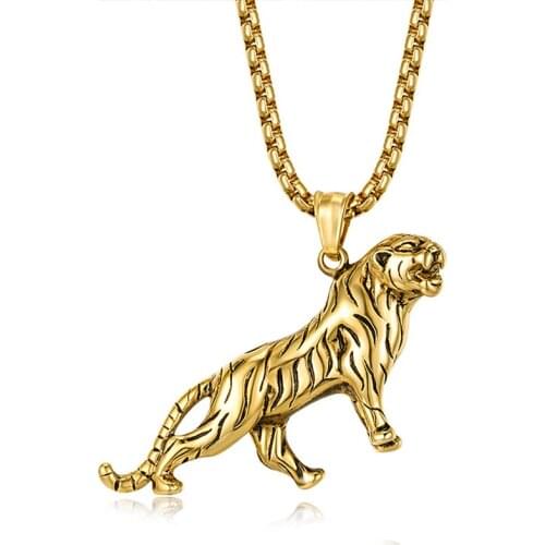 Mens necklace animal tiger pendant stainless steel fashion chain on the neck pendants necklace hip hop punk big necklace jewelry