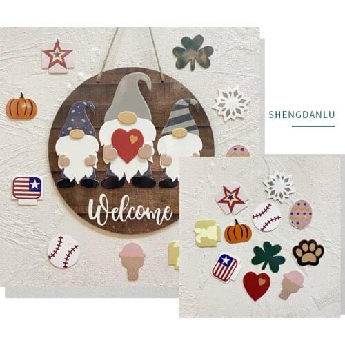 Welcome Sign Hello Round Wood Sign Front Door Hanging Door Sign with Stickers for House Accessories Front Door Decoration