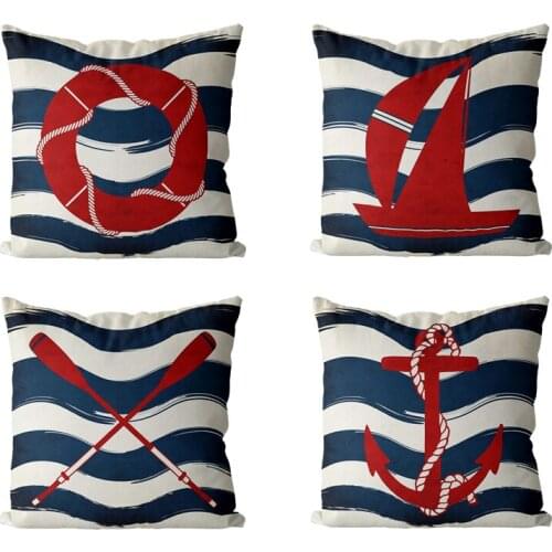 Navigation Compass Anchor Pillow Cover Blue Home Decoration Cushion Cover Printing Cushion Cover Dorm Sofa Chair Pillow Cover