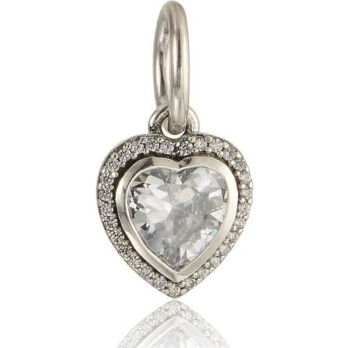 New Mothers Day Pave Love Heart Dangle Charms Pendant With CZ 925 Sterling Silver Jewelry Suitable for Brand Charm Bracelets