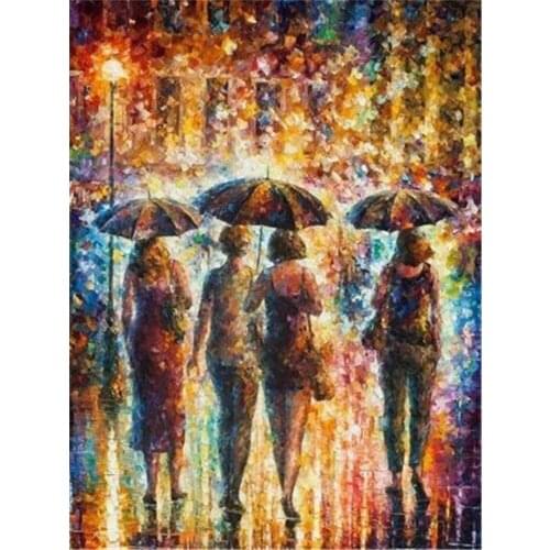 Landscape Rain City Night Street Printed 11CT Cross Stitch Patterns Embroidery DMC Threads Handiwork Painting Promotions