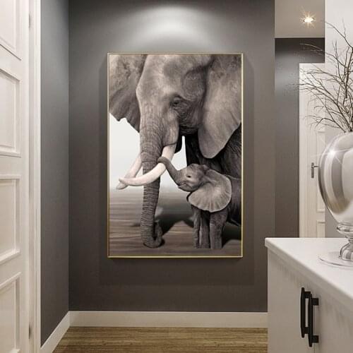 Retro Elephant baby Elephant Animal Entrance Prints & Poster Black and White Canvas Art Wall Decorative Picture for Living Room