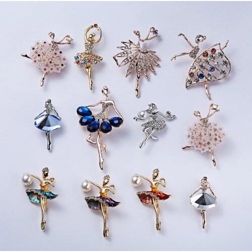 Rinhoo Gymnastics Girl Elegant Ballet Dancer Crystal Brooches for Women Cute Pin Bijouterie Corsage Fashion Wedding Jewelry Gift