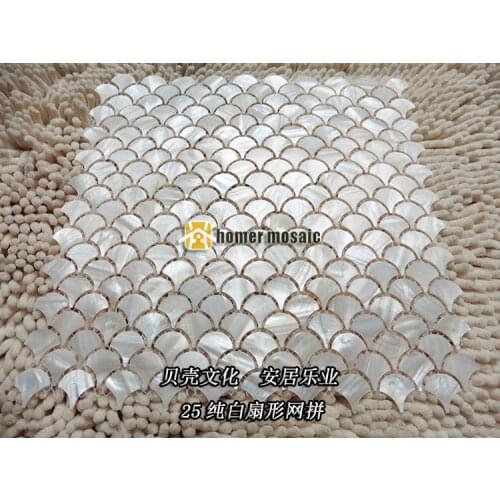 Fish scale pure white shell mosaic tiles fan MOP mother of pearl wall kitchen backsplash background wall mosaic tiles fashion
