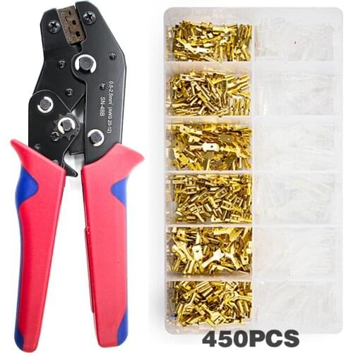 SN-48B 450pcs 2.8/4.8/6.3mm Universal Plug Wire Crimping Plier Hand Tool Connection Terminal Electrical Insulated Assortment Kit