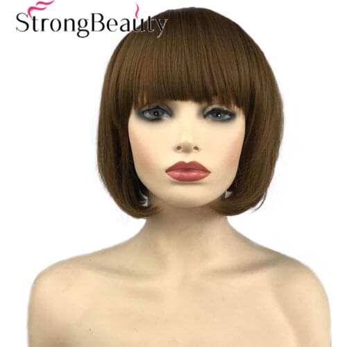 StrongBeauty Short Wig Straight Dark Brown Hair Synthetic Wigs Women Daily Wig
