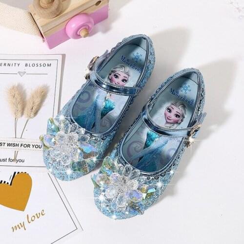 Disney girl princess shoes spring new childrens shoes frozen elsa flat soft bottom cartoon crystal shoes