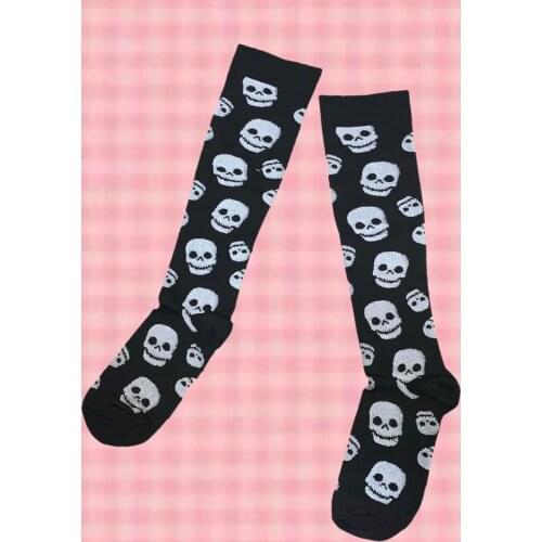 Ruibbit Harajuku Vintage Cotton Socks Skull Gothic Black Punk Streetwear Women Long Socks School Girls High Socks