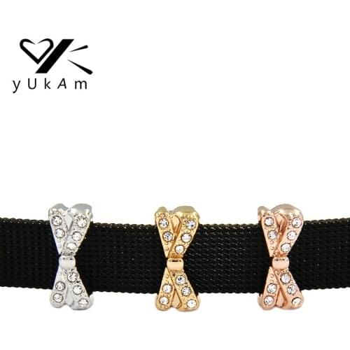 YUKAM Jewelry Sweet Rhinestone Bow Tie Bowknot Slide Charms Keeper for Stainless Steel Mesh Wrap Bracelet DIY Accessories Making