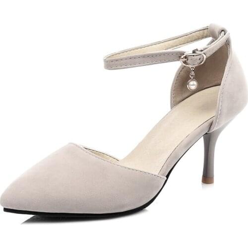 Big Size 11 12 13 14 high heels sandals women shoes woman summer ladies Tip-nosed Baotou Shallow-mouthed Button with Fine Heel