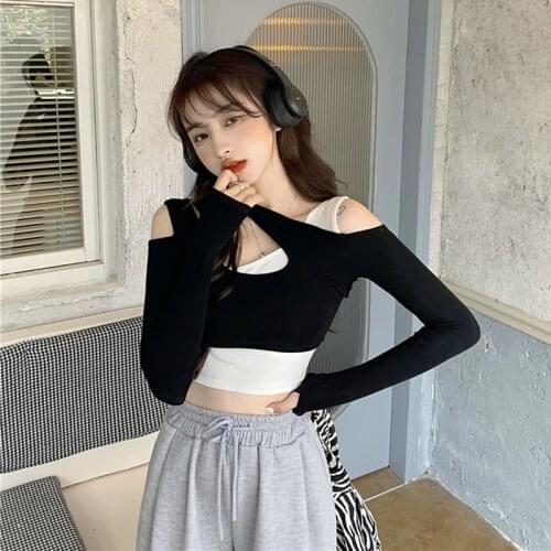 Womens T-shirts Tops Japanese Kawaii Ladies Ulzzang Casual Ins Hollow Tshirt Female Korean Cute Harajuku Clothes For Women