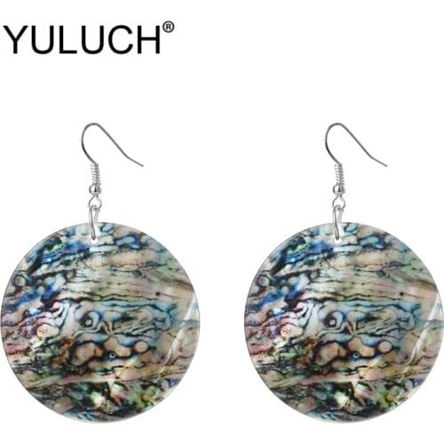 YULUCH Trendy Round Natural Shell Pendant Earrings Ethnic Summer Beach Women Fashion Jewelry Long Statement Earrings Wholesale