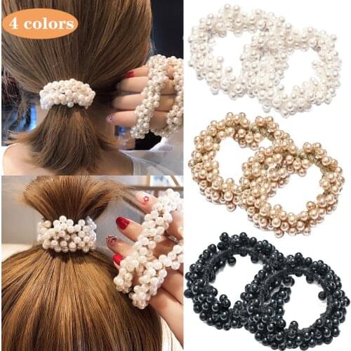 Woman Fashion Elegant Pearl Hair Ties Beads Girls Scrunchies Rubber Bands Ponytail Holders Hair Accessories Elastic Hair Band
