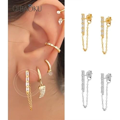 100% 925 Fine Silver Delicate Dainty Chain Earring for Women Enamel Smile Face Elegant Simple Handcuffs Link Chain Earrings