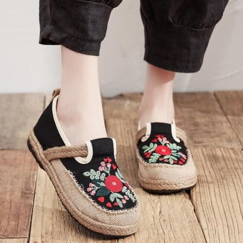 YourSeason Bohemian Style Ladies Handmade Cotton Linen Shoes Slip-On Espadrilles Sneakers Women Casual Flat Driving Loafers